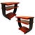 Two-tone, two-tier Art Deco Pearwood side table pair and coffee table, both designed by Gilbert Rohde for Brown Saltman...