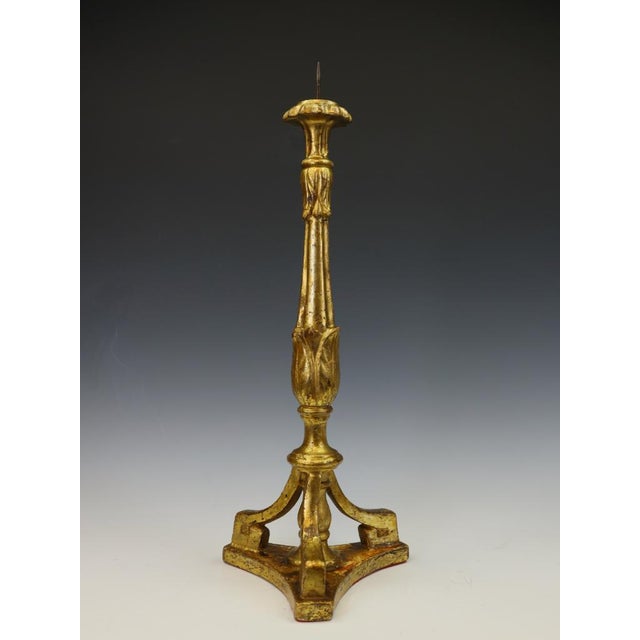 Early 19th Century 18th-Century Neoclassical Italian Giltwood and Polychrome Candlestick, 1800 For Sale - Image 5 of 18