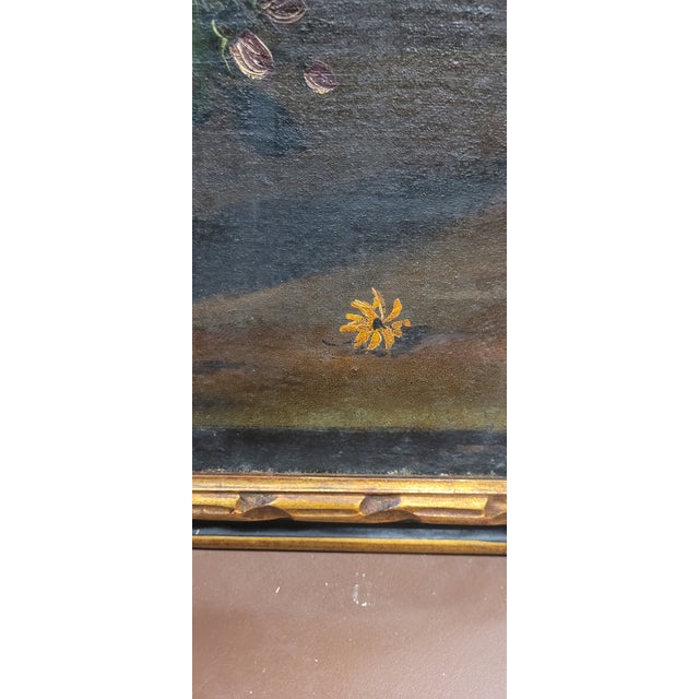 Black Beautiful Antique Old World Style Painting of Flowers For Sale - Image 8 of 11