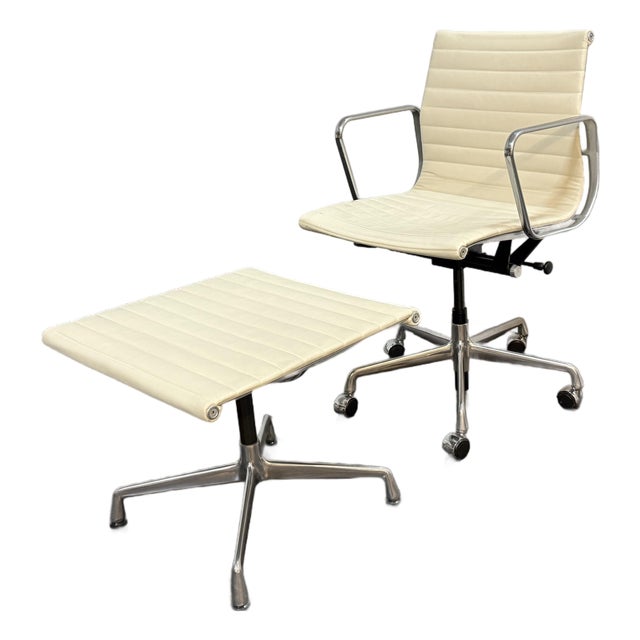 Charles + Ray Eames for Herman Miller Eames Aluminum Group Management Chair + Ottoman Set For Sale