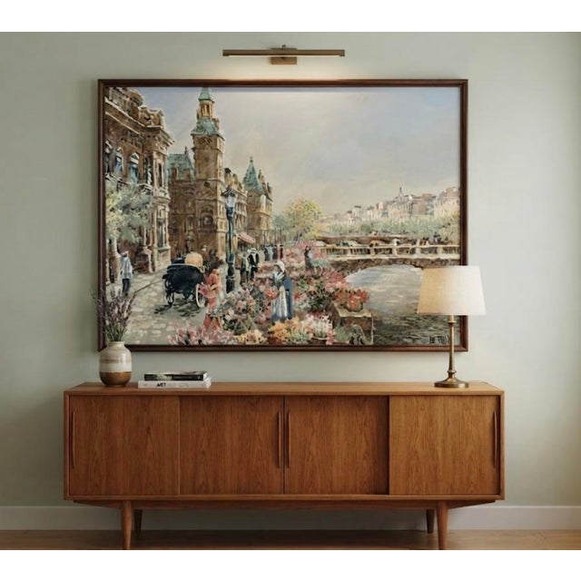 VTG Vanguard Studios MCM Paris Cityscape Signed Oil Painting For Sale - Image 9 of 9