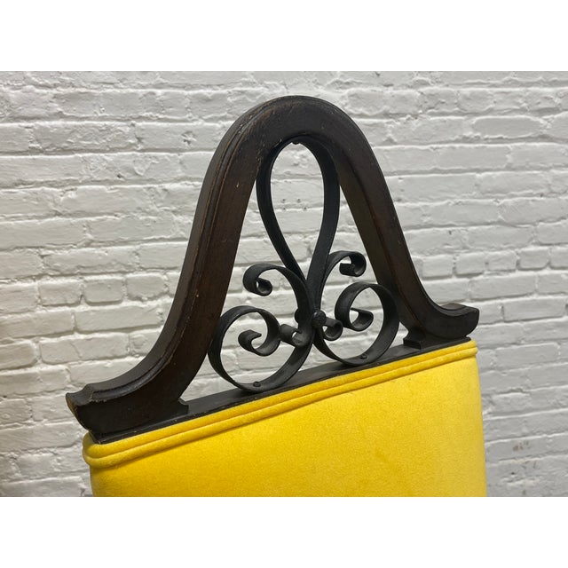 Pair - Custom Hollywood Regency High-Back Throne Chairs | Canary Yellow Velvet Upholstery – Mid Century Accent Seating For Sale - Image 12 of 15