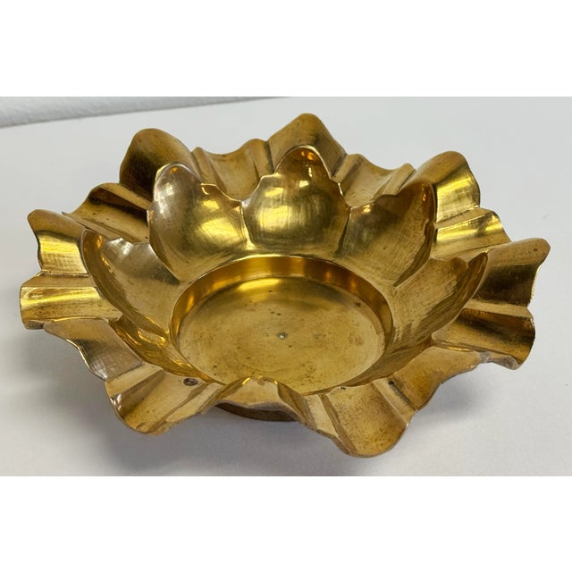 Hollywood Regency Vintage Scalloped Edge Brass Wine Coaster, Candle Holder or Catchall Dish For Sale - Image 3 of 5