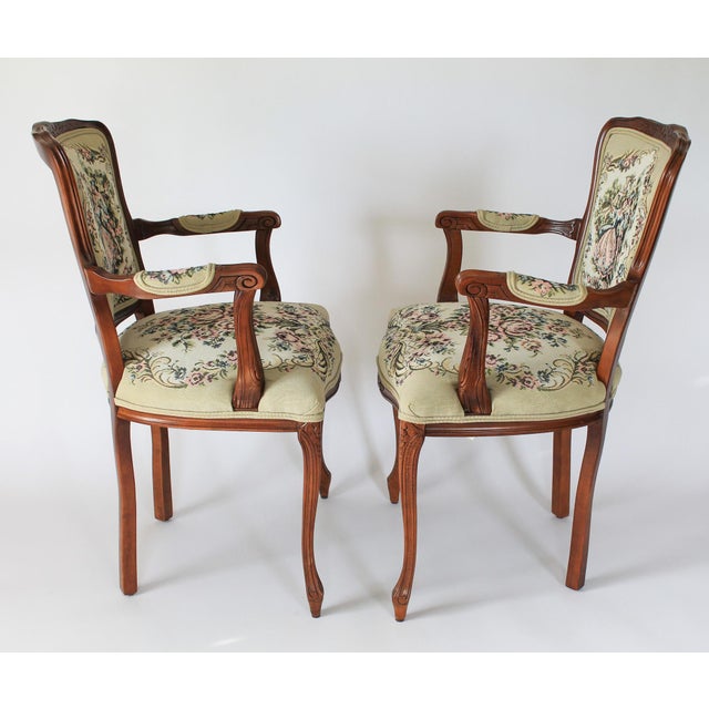 Wood Late 20th Century French Louis XV Style Needlepoint Armchairs For Sale - Image 7 of 16