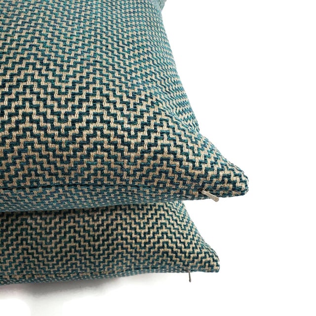 2020s Gp & J Baker Glanville in Teal Pillow Cover - 20" X 20" Teal and Gray Geometric Weave Cushion Case For Sale - Image 5 of 5