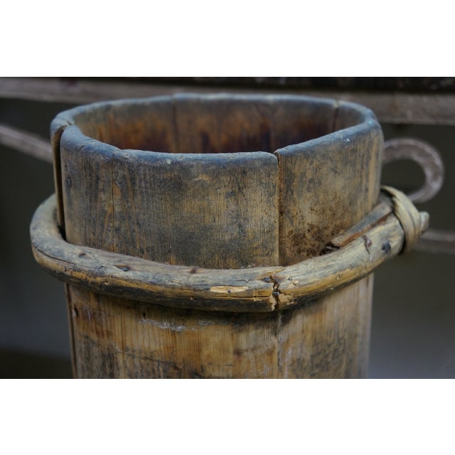 3 Antique Tibetan Wood Yak Butter Churn Buckets For Sale - Image 15 of 17