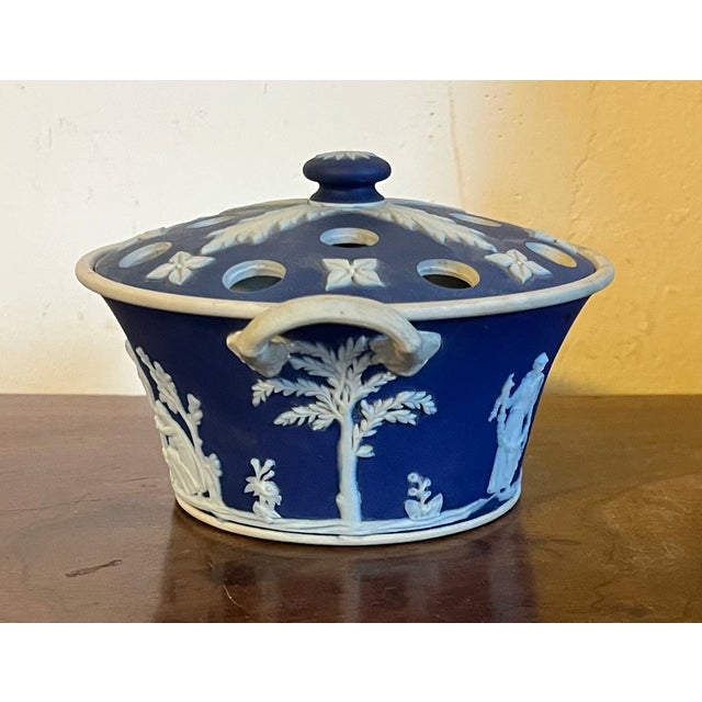 Antique Early 20th Century Wedgwood Dark Blue Jasperware Violet Pot, Potpourri Incense Burner For Sale - Image 17 of 18