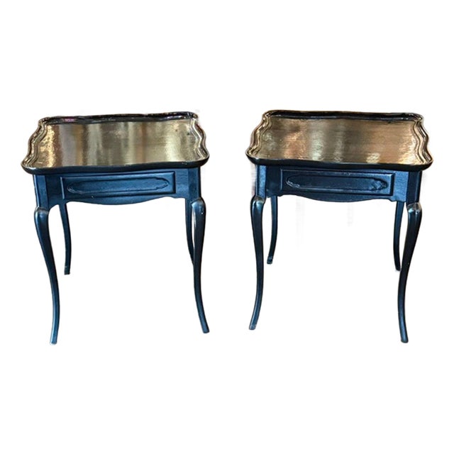 Pair of Vintage French Provincial Black Side Tables For Sale