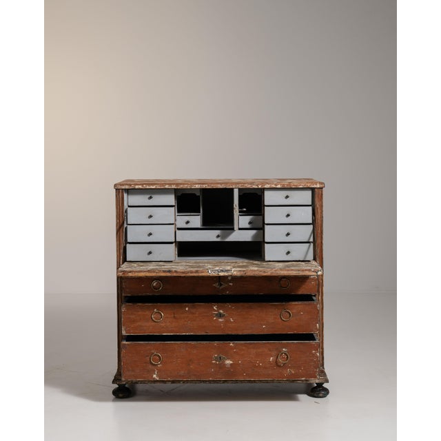 Early 19th Century Swedish Sienna Gustavian Patinated Wood Secretary Desk For Sale - Image 4 of 15