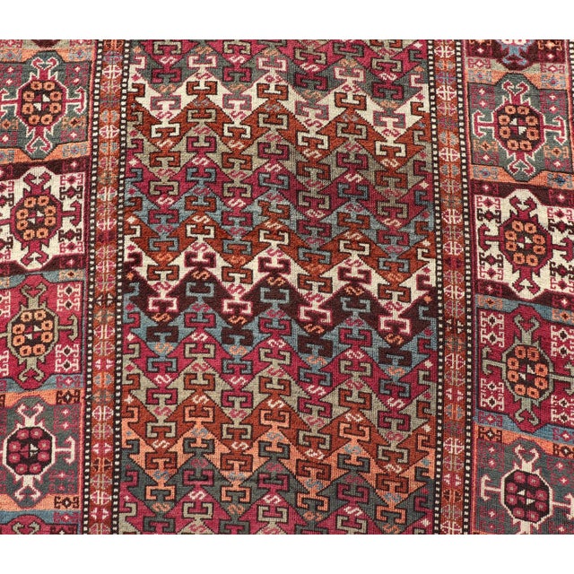 Antique Persian Kurdish Rug With Vibrant Tribal Motifs and Rich Color 4'1 X 9'9 For Sale - Image 9 of 12