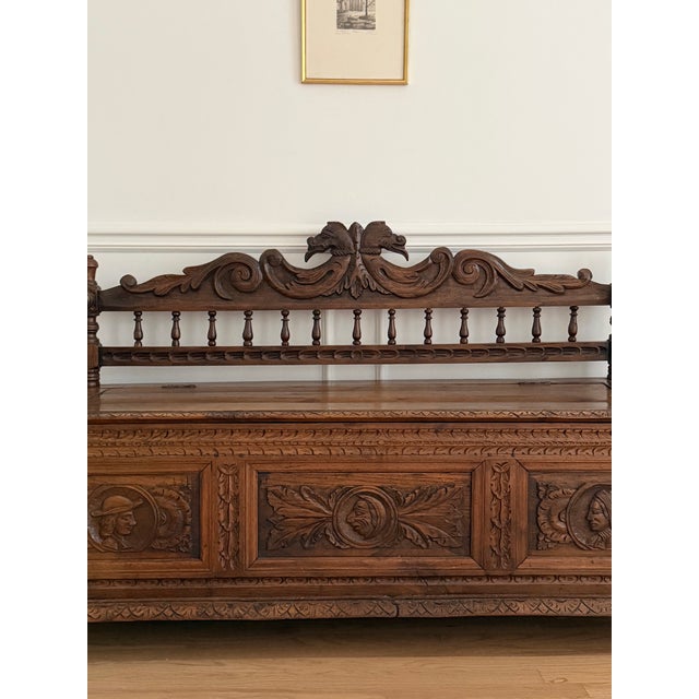 Late 19th Century French Carved Oak Storage Bench / Coffre De Mariage For Sale - Image 4 of 9