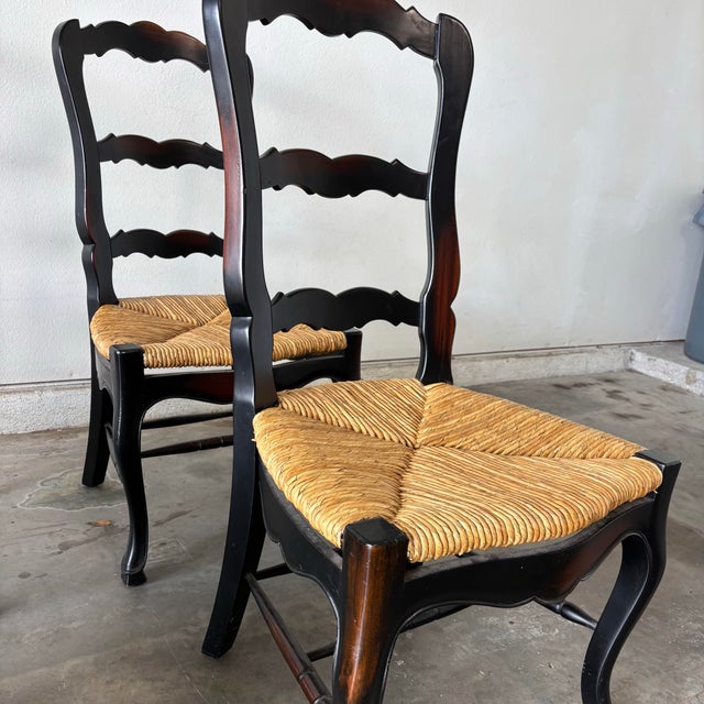 French Provincial Late 20th Century French Provincial Ladderback Chair Rush Seat For Sale - Image 3 of 10