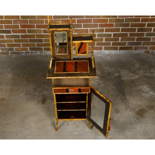 English 1880s Bamboo Small Cabinet with Painted Accents and Single Mirror For Sale - Image 10 of 12
