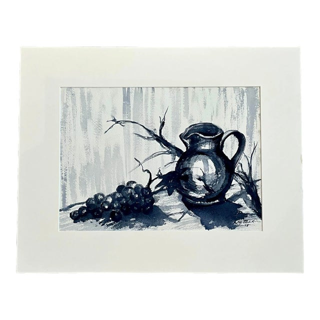 Late 20th Century Vintage Boho Still Life Watercolor For Sale