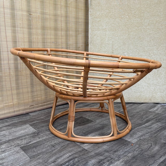 Vintage Coastal Style Bowl-Shaped Papasan Rattan Lounge Chair. Circa 1980s For Sale - Image 9 of 17
