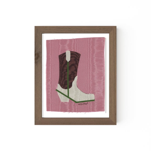 Birdie the Cowboy Boot by Willa Heart in Walnut Frame, Mini Art Print For Sale