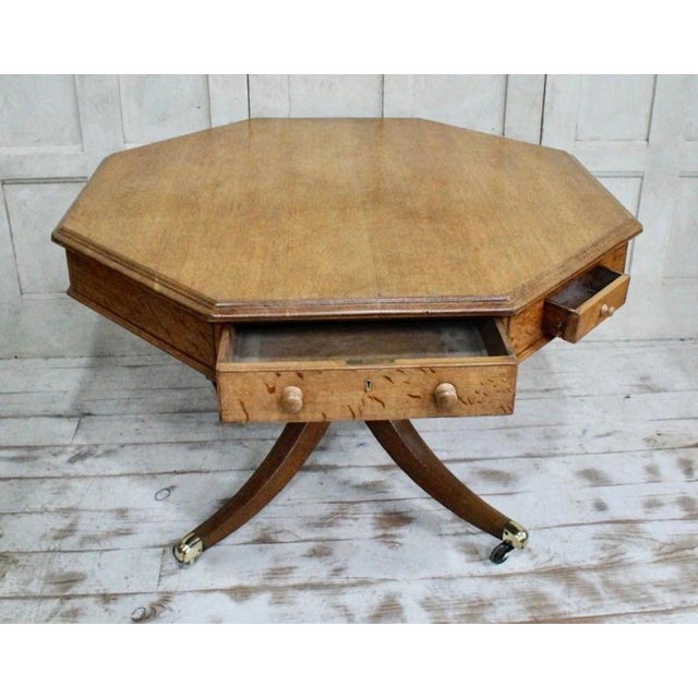 Wood Antique Regency Octagonal English Oak Drum Table, 1810 For Sale - Image 7 of 10
