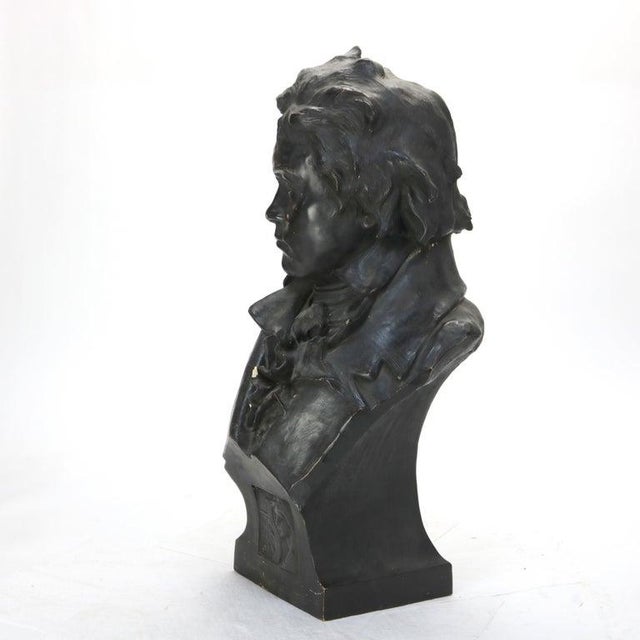 Ceramic Antique Terra Cotta Life Sized Bust of Beethoven Signed C1890 For Sale - Image 7 of 12