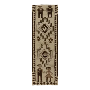 Vintage Kilim Runner in Beige-Brown Tribal Pictorials and Medallion Patterns
