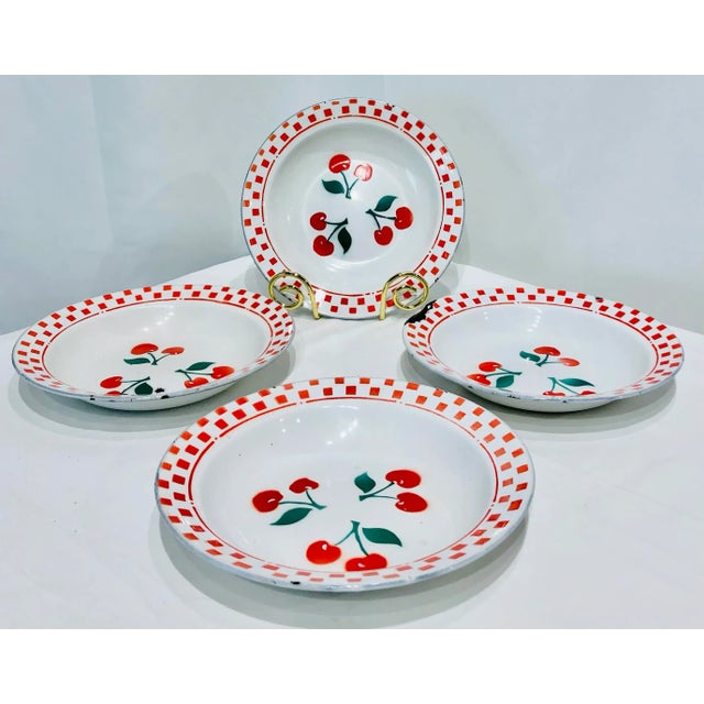Vintage Enamel Cherry Serving Dishes- Set of 4 For Sale - Image 4 of 8