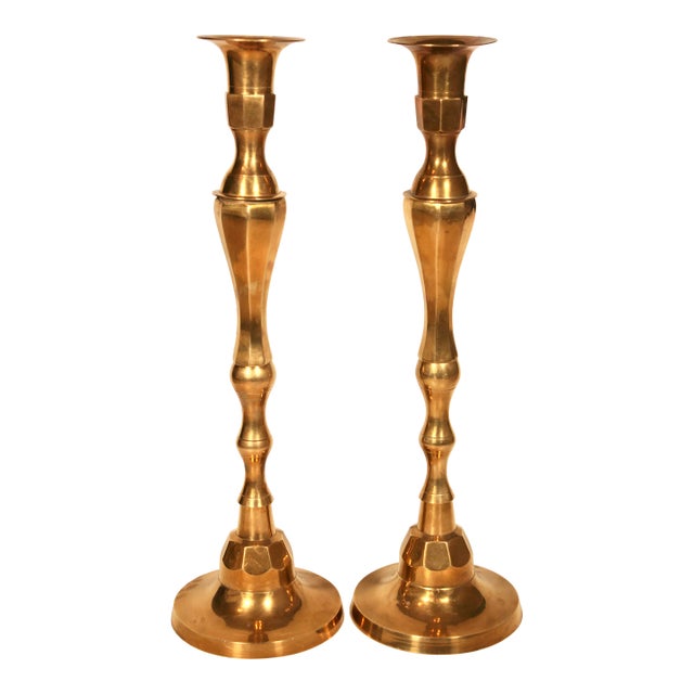 Tall Vintage Industrial Modern Brass Candlesticks For Sale