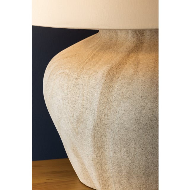 Brass Hudson Valley Lighting Allards 24 in. 1 Light Table Lamp in Aged Brass and Ceramic Watercolor Sand Finish For Sale - Image 8 of 11