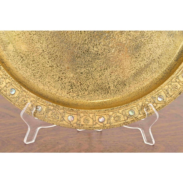 Metal Tiffany Studios New York Bronze Doré Large Tray With Abalone Inlay For Sale - Image 7 of 11