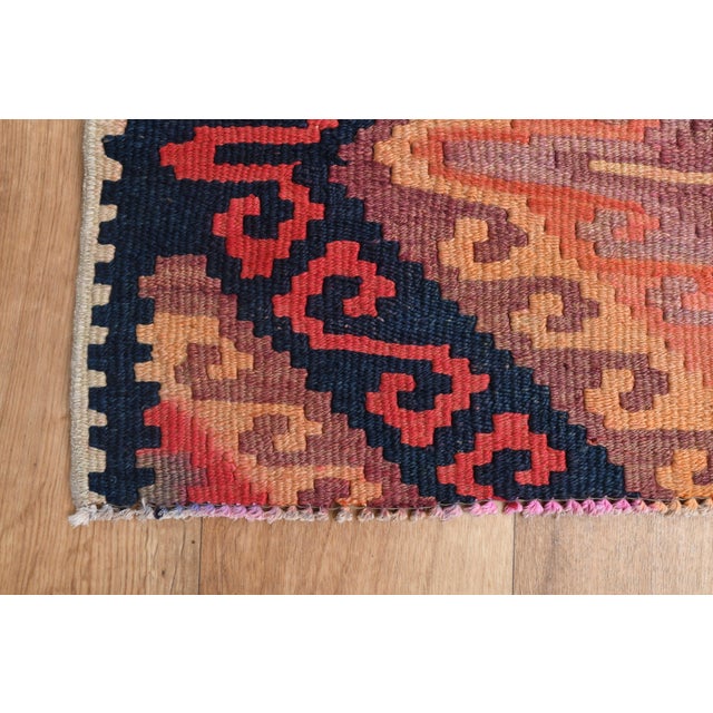 1970s Vintage Handmade Wool Cotton Red Runner Rug For Sale In San Francisco - Image 6 of 11