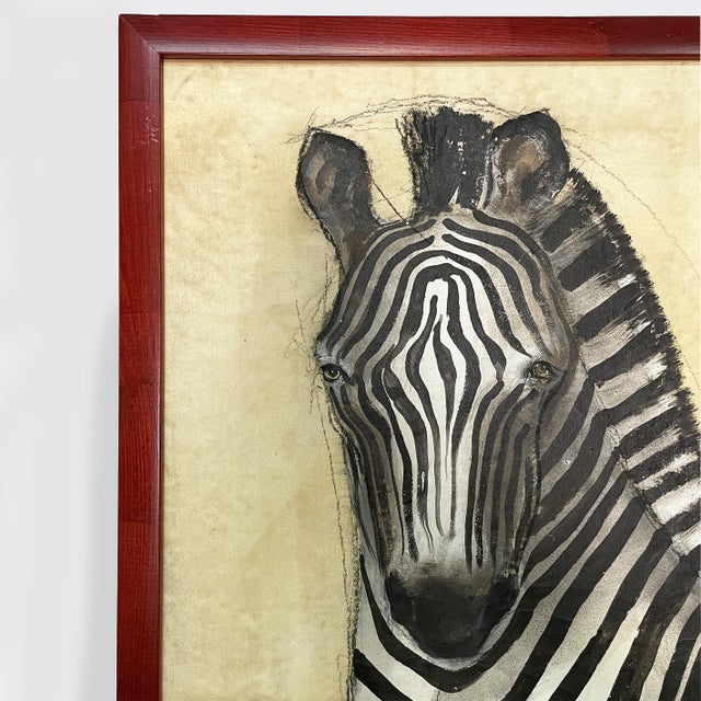 Etiennette Johan, Zebra, 1930s, Mixed Media on Canvas For Sale - Image 4 of 9