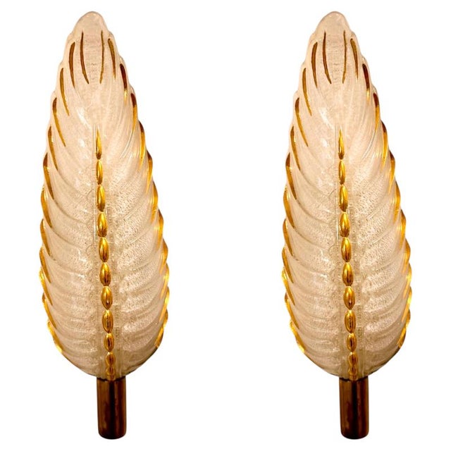 Art Deco Ezan Glass Feather Wall Sconces from Atelier Petitot, France, 1935, Set of 2 For Sale - Image 8 of 8
