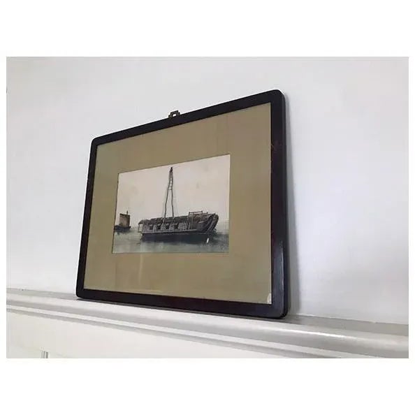 Chinoiserie Mid 19th Century Chinese Nautical Pith Rice Paper Watercolor, Framed For Sale - Image 3 of 5