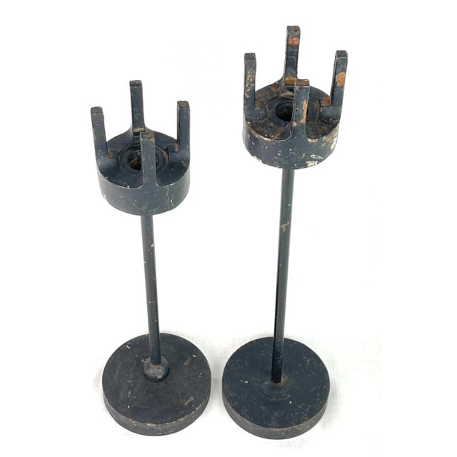 Mid 19th Century Modern Gothic Medieval Cast Iron Candle Holders - Pair of 2 For Sale - Image 5 of 13