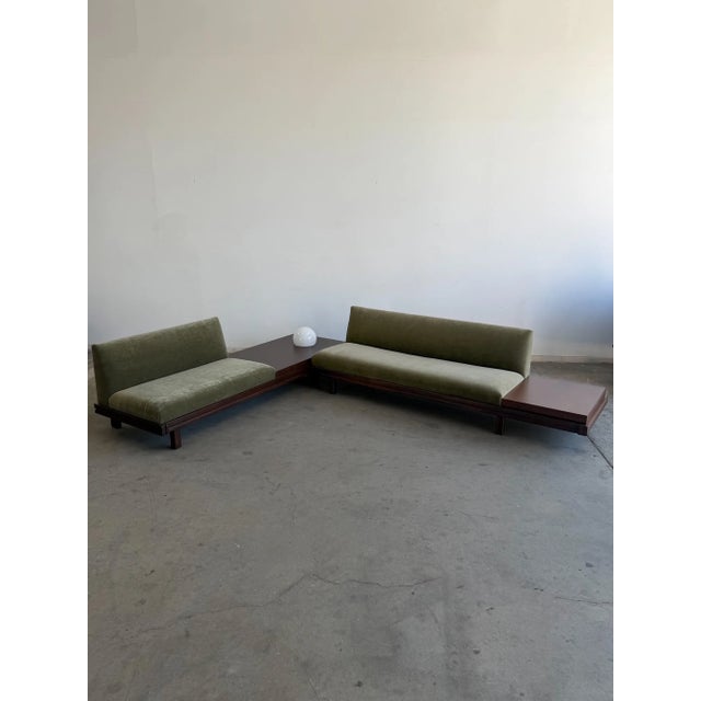 Mid-Century Modern Vintage Platform Sectional in Walnut & Mohair For Sale - Image 3 of 14