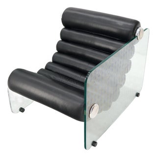 Fabio Lenci Hyaline Adjustable MCM Lounge Chair Glass Black Leather 1970s MINT! For Sale