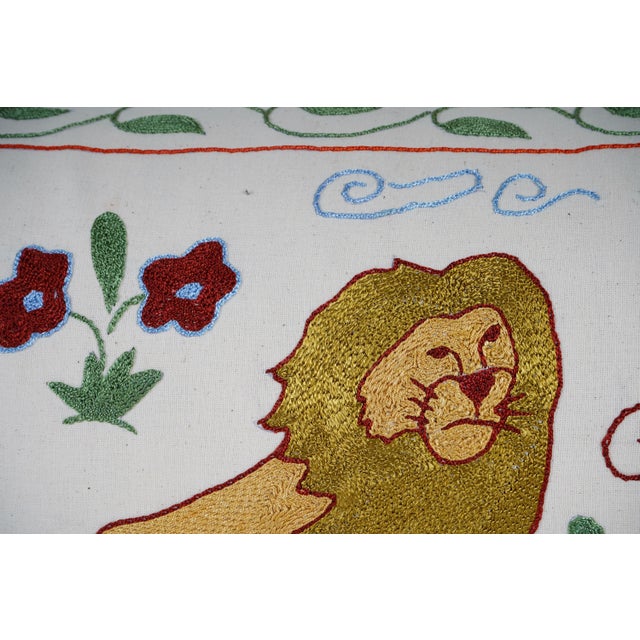 Tashkent Suzani Animal Pictorial Bedding Pillow Case Made From a 19th Century Suzani For Sale - Image 4 of 5
