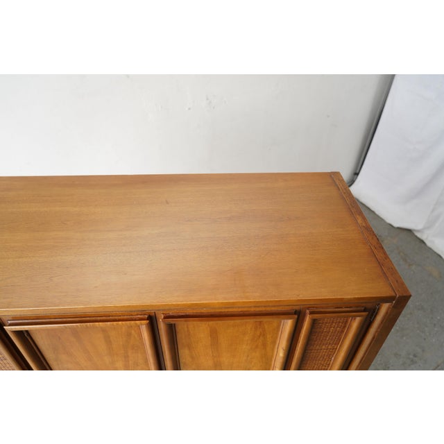 1960s Thomasville Mid-Century Modern Walnut & Cane Gentleman’s Chest / Highboy Dresser For Sale - Image 9 of 12
