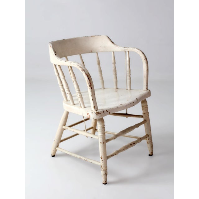 Antique White Painted Windsor Captain's Chair With Spindle Back For Sale - Image 15 of 16