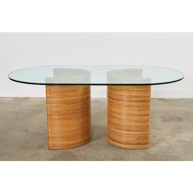 Mid-Century Modern Midcentury Italian Organic Modern Rattan Pedestal Dining Table For Sale - Image 3 of 13