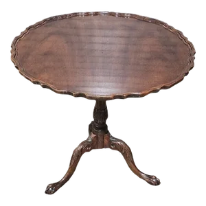 Mid 20th Century Baker Carved Chippendale Mahogany Pie Crust Tilt Top Table Claw and Ball Feet