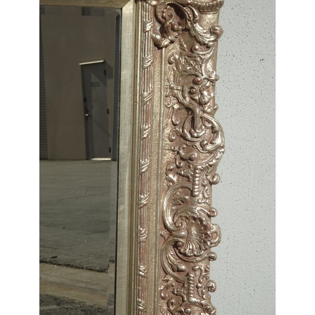 Large 51" Tall Vintage French Baroque Silver Ornate Wall Mantle Picture Frame For Sale - Image 15 of 17