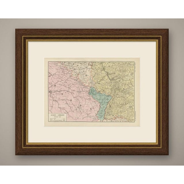 A boundary map of Alsace-Lorraine, printed to show the territory that Germany took from France at the end of the Franco-...