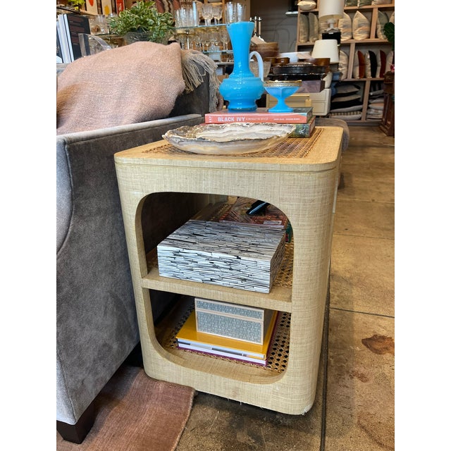 Contemporary Raffia Linen and Cane Side Table For Sale - Image 3 of 5