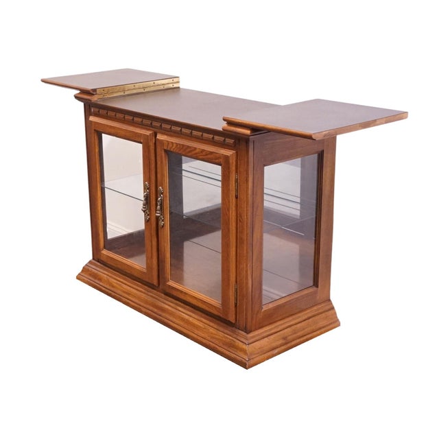 Singer Furniture Solid Oak Mediterranean Spanish Revival 39" Lighted Display Flip Top Server Buffet 6394-252 For Sale - Image 11 of 16