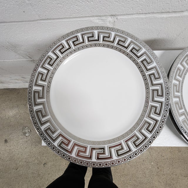 Casati Bavaria Fine Porcelain Dinner Plates With Platinum Greek Key Border – Set of 6 For Sale - Image 12 of 17