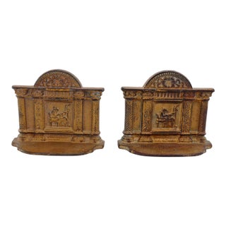 Pair of Heavy Cast Iron Bookends Greek Spinning Bradley & Hubbard C. 1930 For Sale