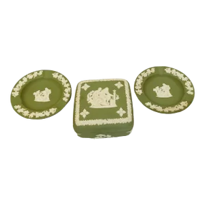1960s Wedgwood Olive Trinket Box and Plates - Set of 3