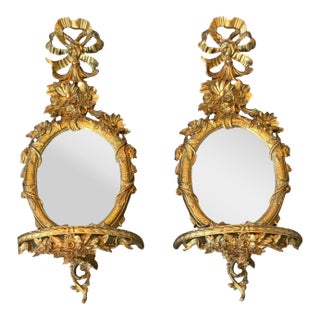 Vintage Italian Florentine Gilt Mirror Wall Shelves - A Pair For Sale