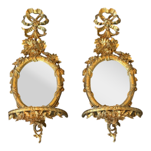 Vintage Italian Florentine Gilt Mirror Wall Shelves - A Pair