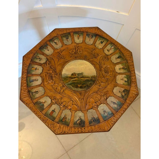 Antique Swiss Black Forest Hand Painted Walnut and Beech Folk Art Occasional Lamp Side Table, 1900 For Sale - Image 3 of 15