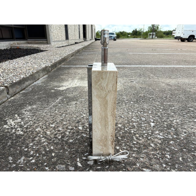 1970s Italian Modern Travertine and Chrome Lamp by Romeo Rega For Sale - Image 9 of 12